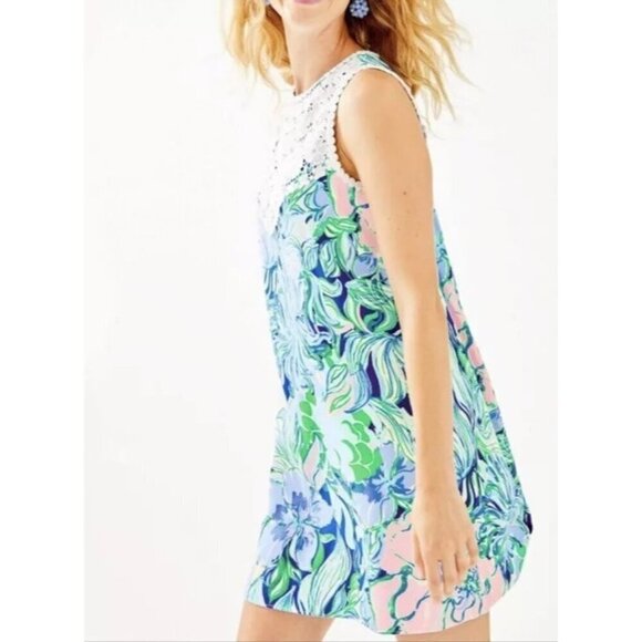 Lilly Pulitzer Party Thyme Nala Floral Lace Shift Multicolor Mini Dress Size 4 - Picture 1 of 10